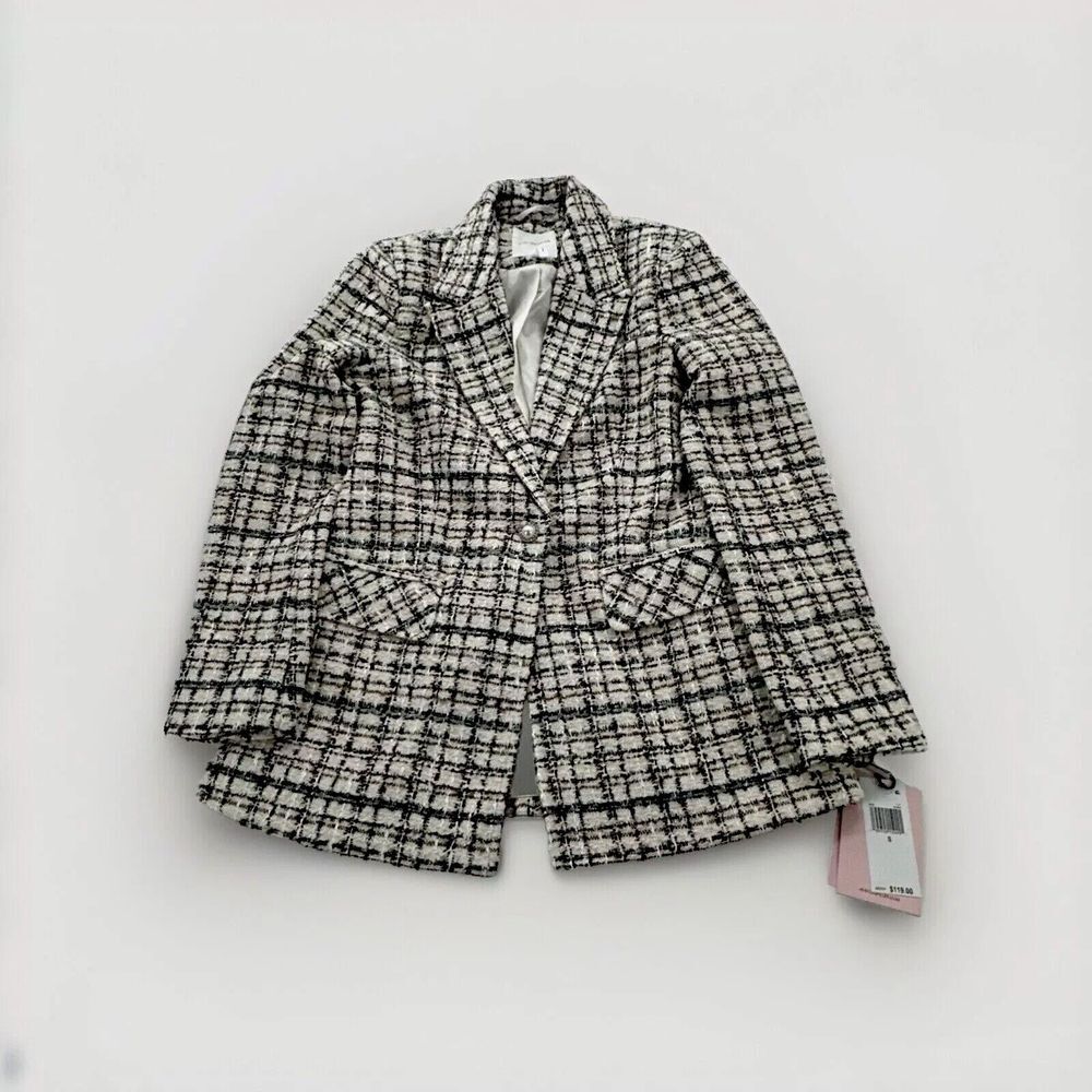 NWT $119 Avec Les Filles Blazer Women's Medium Blush Tweed Button Front
